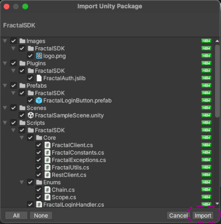 Imporing Fractal SDK assets